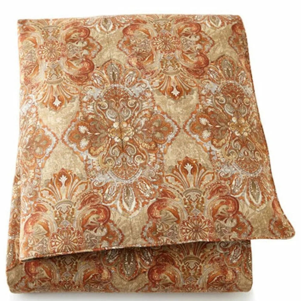 Peacock Alley Baroque Gold Paisley Linen Blend Duvet Cover Set